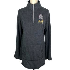 Artisians 1/2 Zip Embroidered Pullover Fleece Tunic Dark Gray Sweater Sz Medium